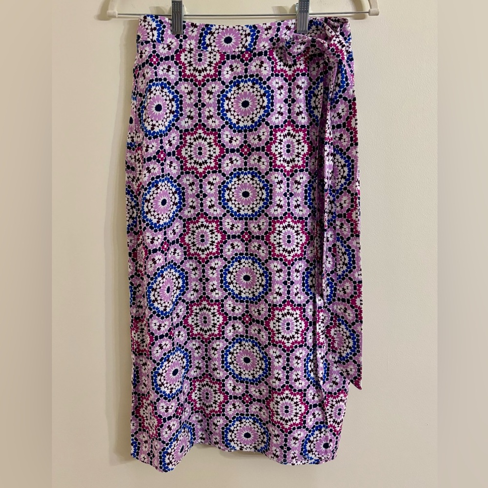 LOFT Purple/Blue Midi Linen Casual Wrap Skirt Size 0P